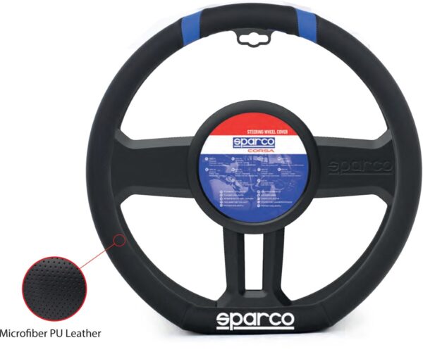 Sparco Κάλυμμα Τιμονιού Δερματίνη Medium Μαύρο-Μπλε 37cm